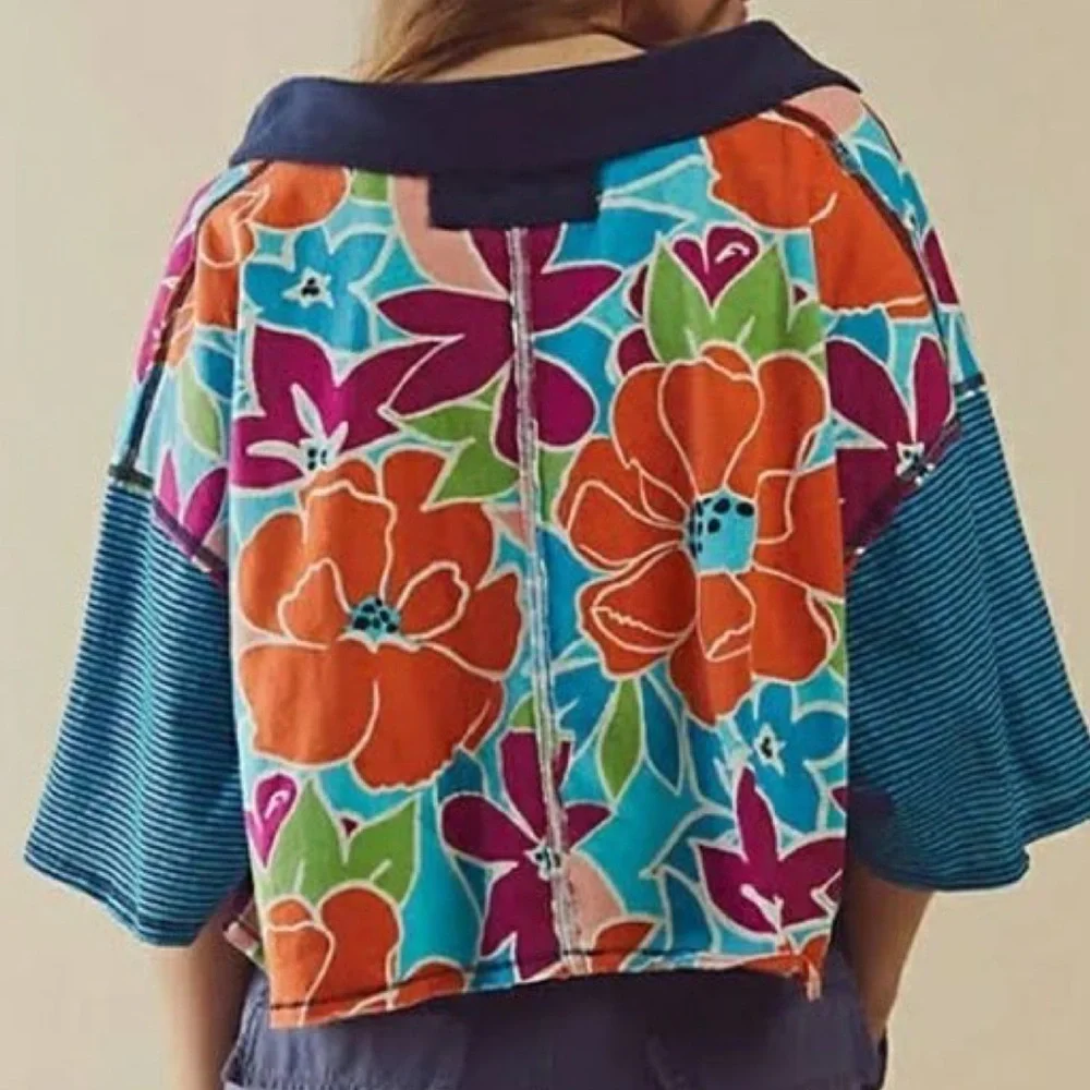 Free People | Floral Boxy Cropped On A Boat Polo Top | M - Picture 3 of 16